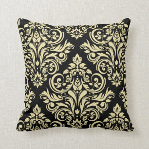 Coussin Damassé - ivoire noir