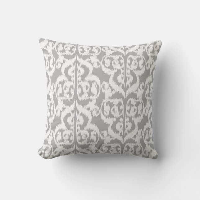 Coussin Damassé maure d'Ikat - gris argenté et blanc (Recto)
