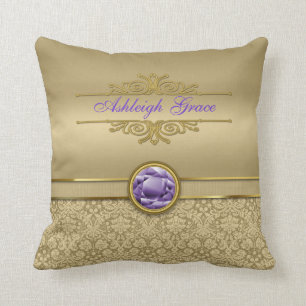 Coussin Damassé métallique brillante d'or de pierre gemm