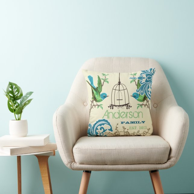 Coussin Damassé personnalisé de cage à oiseaux vintage (Chaise)