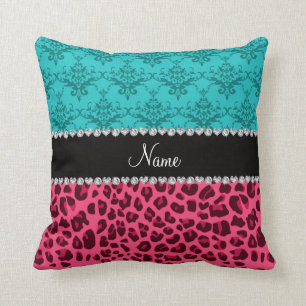 Coussin Damassé rose nommée de turquoise de léopard