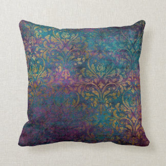 Coussin Damassé Teal rose pourpre d'or