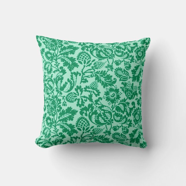 Coussin Damassé, turquoise et Aqua floraux de William (Recto)