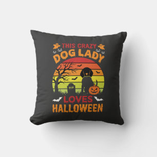 Coussin Dame Chien Fou Aime Halloween Design Vintage