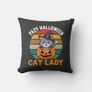 Coussin Dame de chat Halloween Sorcière Citrouille Design 