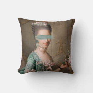 Coussin Dame en Bleu, art altéré, Jeter l'oreiller