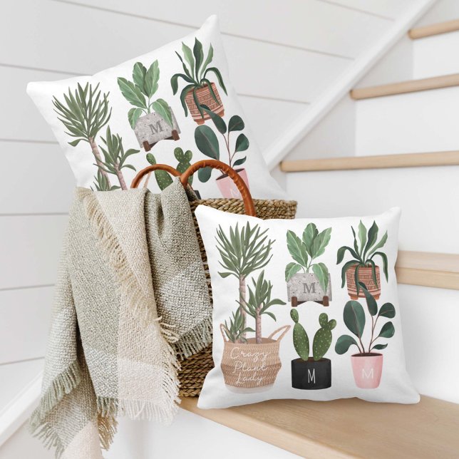 Coussin Dame Plante folle | Chic Plantes pointillés (Créateur téléchargé)