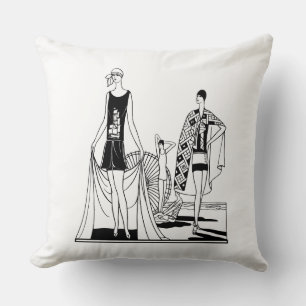 Coussin Dames élégantes Art Déco vintage à la plage