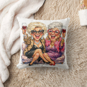 Coussin Dames Élégantes Avec du Vin Rouge