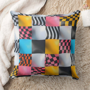 Coussin Damier 3D vibrant – Pop rétro ludique