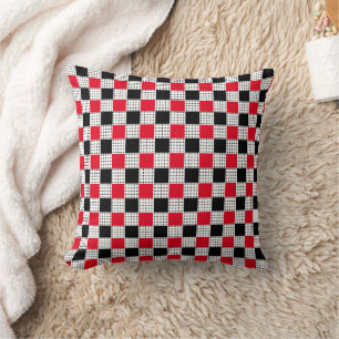 Coussin damier rouge & noir motif vintage élégant