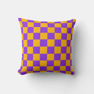 Coussin Damier Violet Électrique et Ambre Doré