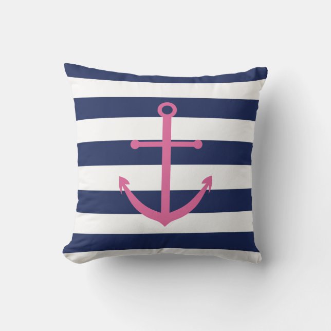 Coussin d'Ancre de bleu marine et de rose (Recto)