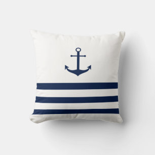 Coussin d'Ancres rayées bleu et blanc