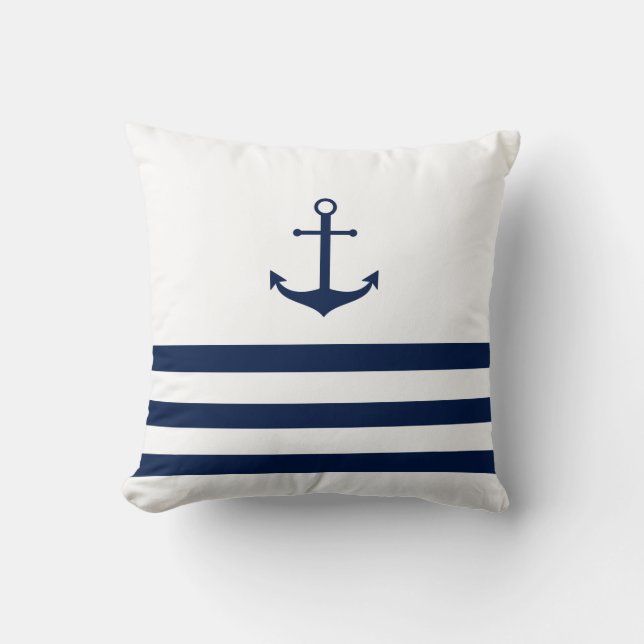 Coussin d'Ancres rayées bleu et blanc (Recto)