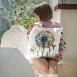 Coussin Dandelion bleu prêt à être soufflé en aquarelle