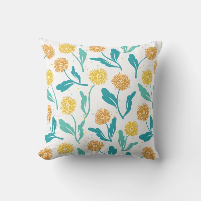 Coussin Dandelion jaune motif floral - Inspiré par la natu (Recto)