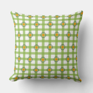 Coussin Dandelion orange vert moderne et Motif plaid