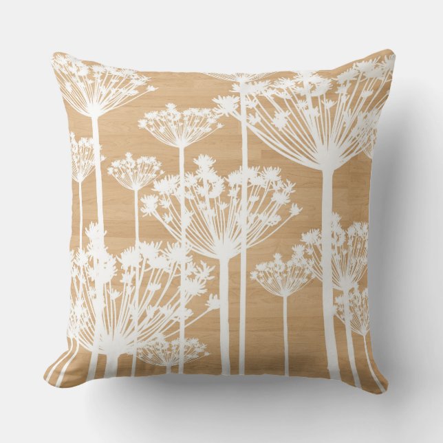 Coussin Dandelions blancs sur Faux Wood Arrière - plan Rus (Recto)