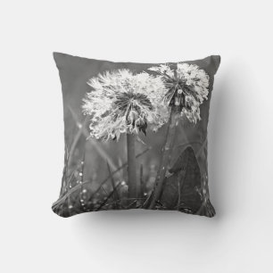 Coussin Dandelions noirs et blancs et rosée
