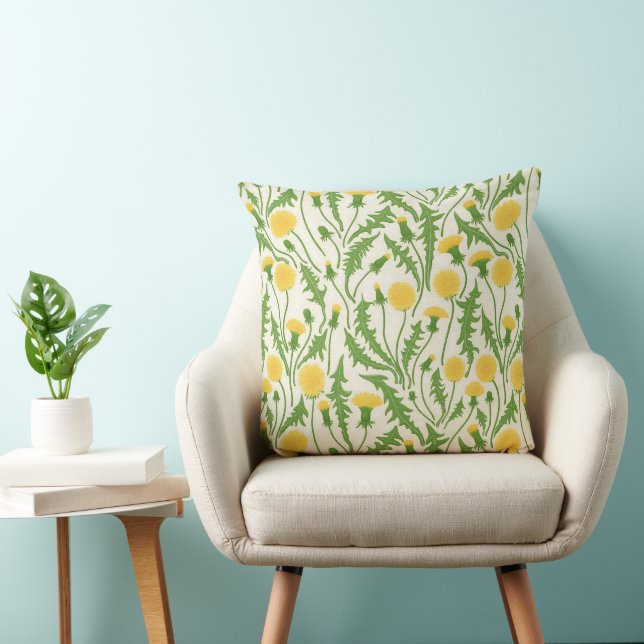 Coussin Dandelions, vert, jaune et blanc (Chaise)