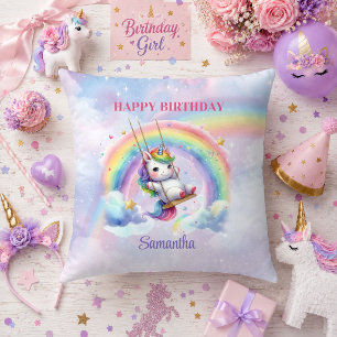 Coussin d'anniversaire Licorne Rose Violet Fille