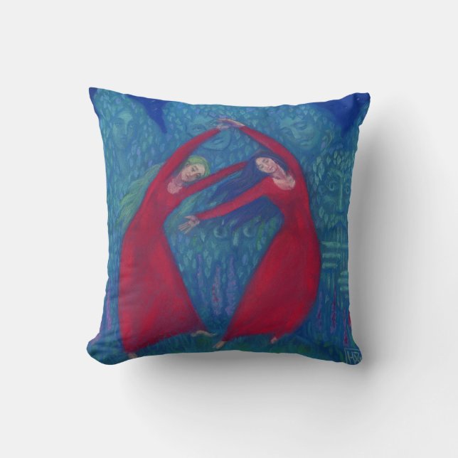 Coussin Danse des sorcières, peinture pastel, art imaginai (Recto)