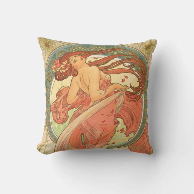Coussin Danse vintage par Alphonse Mucha (Recto)