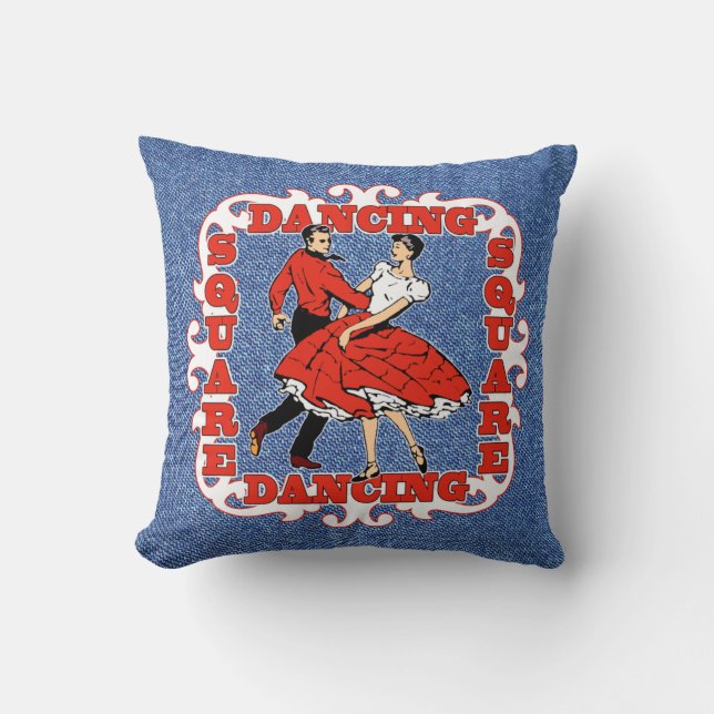 Coussin Danseurs Carrés De Danse De Pays En Rouge Faux Den (Recto)