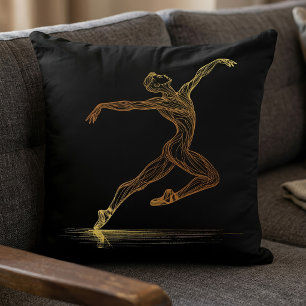 Coussin Danseuse de ballet d'art en ligne dorée Illustrati