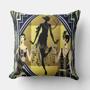 Coussin Danseuses de Retro Flapper Black Gold