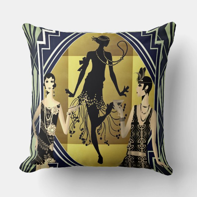 Coussin Danseuses de Retro Flapper Black Gold (Recto)