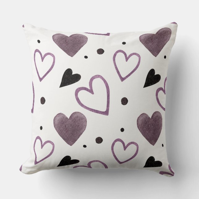 Coussin d'aquarelle de coeur pourpre (Recto)