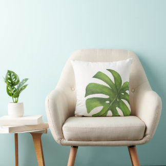 Coussin d'aquarelle de Monstera Tropical à deux cô