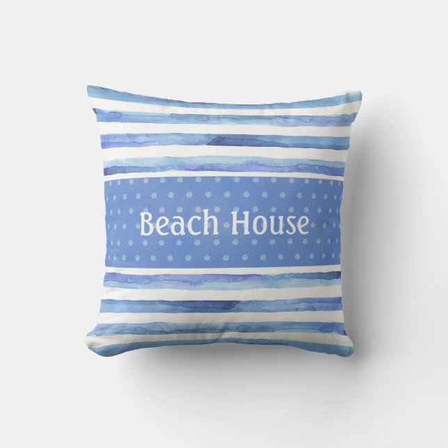 Coussin d'aquarelle nautique à point bleu (Recto)