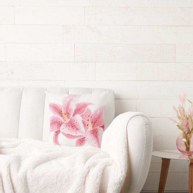 Coussin d'aquarelle Stargazer Lilies (Canapé)