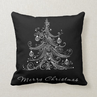 Coussin d'arbre de Noël noir et blanc