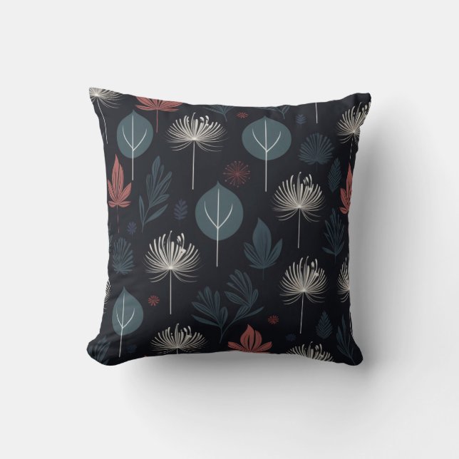 Coussin Dark Botanical Seamless Pattern Abstract Leaf Pill (Recto)