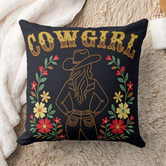 Coussin Dark Denim Cowgirl Throw Pillow (Couverture)