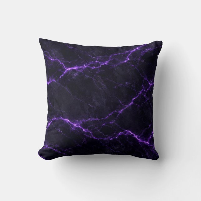 Coussin Dark Marble Throw Pillow with Violet Veins (Recto)