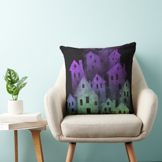 COUSSIN DARK PURPLE & GREEN HALLOWEEN HAUNTED HOUSES (Chaise)
