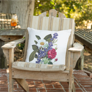 Coussin d'art botanique rouge, blanc, bleu