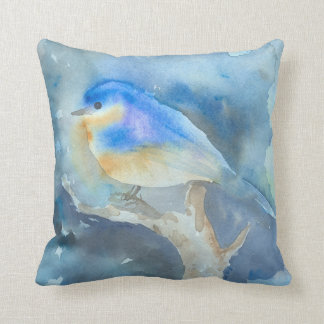 Coussin d'art d'aquarelle d'oiseau bleu