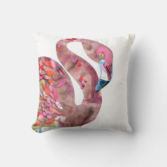 Coussin d'art de coupe d'aquarelle de Flamant rose (Recto)