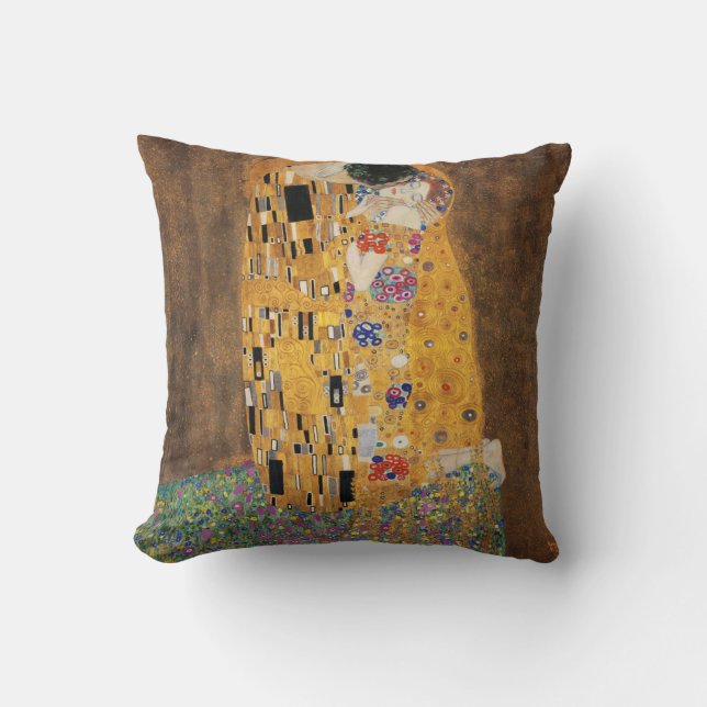Coussin d'art de Gustav Klimt. Le baiser (Recto)