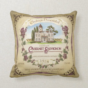 Coussin d'art d'étiquette de vin Cabernet