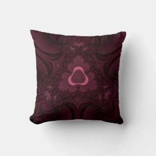 Coussin d'art fractal de Bourgogne et de rose