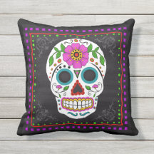 Coussin d'art populaire du crâne I de sucre