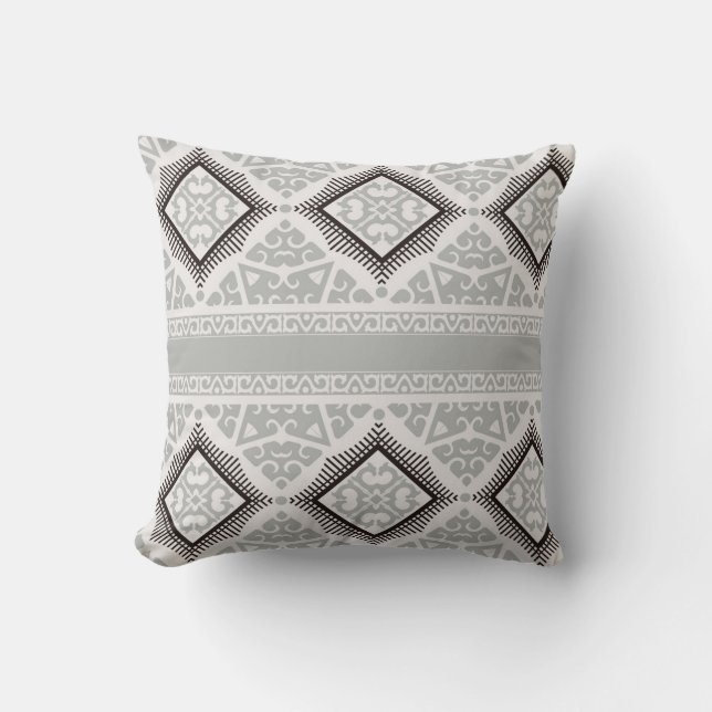 Coussin d'art tribal en gris et noir (Recto)