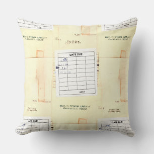 Coussin Date d'échéance du livre de bibliothèque rétrotro